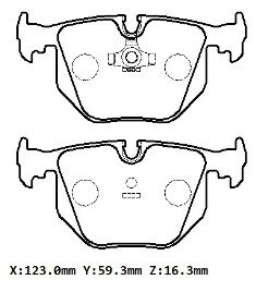 BMW 3 SERI- E46- SD/COUPE- 98/01; ARKA FREN BALATASI (KABLOSUZ) (DISK) (123X59,3X16,3) (BRAMAX)