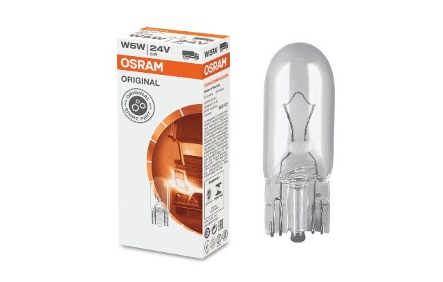 STANDART AMPUL- STOP/SINYAL/PARK/GÖSTERGE AMPULÜ; 24V/W5W (2845) (DUY W2,1x9,5D) (OSRAM)