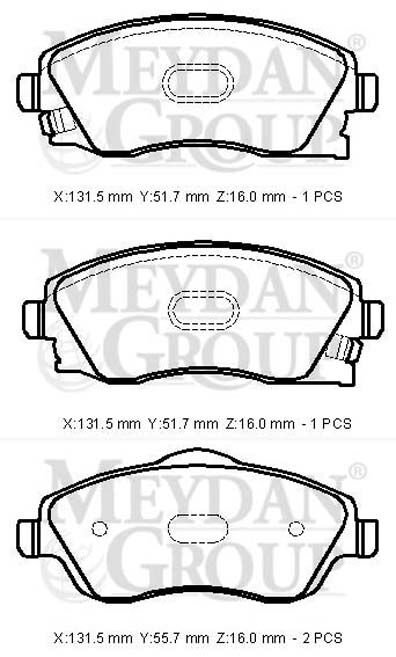 OPEL COMBO- 02/12; ÖN FREN BALATASI 1,0/1,2/1,3/1,7 (DISK) (131,5X51,7X16/13;1,5X55,7X16) (BRAMAX)