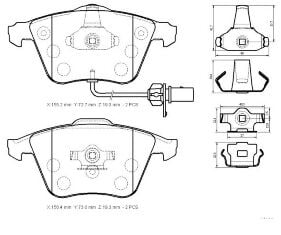 AUDI A4- 02/05; ÖN FREN BALATASI 2,0TFSI/2,7TDI(2KABLOLUDISK)(155.2x72.7x19.3/15;6.4x73x19.3(BRAMAX)