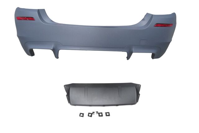BMW 5 SERI- F10- 10/16; ARKA TAMPON KOMPLE ASTARLI (ÇIFT EGZ.DELIKLI/KARLIKLI/REFLEKTÖRLÜ) M5 LCI