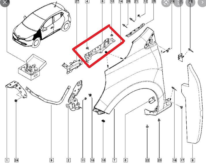 RENAULT CLIO- 4- SPORT TOURER- 13/16; ÖN ÇAMURLUK BAGLANTI SUPORTU SOL (ORTA KISIM)(SAC)(EAGLEBODY