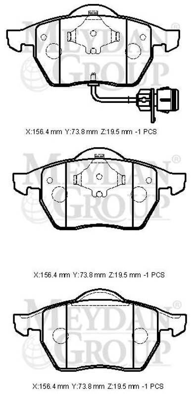 VOLKSWAGEN PASSAT- B5- 01/05; ÖN FREN BALATASI 1,6/1,8T/1,9TDI(2KABLOLU)DISK)156,4X73,8X19,5)(FMK)