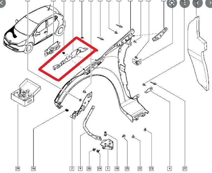 RENAULT CLIO- 4- SPORT TOURER- 16/19; ÖN ÇAMURLUK BAGLANTI SUPORTU SAG (ORTA KISIM)(SAC)(EAGLEBODY