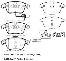 AUDI A5- 08/12; ÖN FREN BALATASI 1,8/2,0/2,7(1KABLOLU)(DISK)(155x66.6x19.6/15;5.3x71.9x18.8)(BRAMAX)