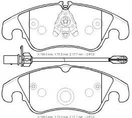AUDI A5- 12/16; ÖN FREN BALATASI 1,8TSFI/2,0TFSI(1KABLOLU)(DISK)(188X73.5X17.7/18;8X73X17.7)(BRAMAX)