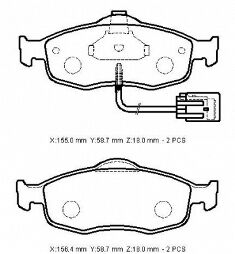 FORD MONDEO- 93/00; ÖN FREN BALATASI (2 KABLOLU) (DISK) (155X58,7X18/15;6.4X58.7X18) (BRAMAX)