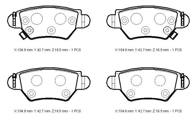 OPEL ZAFIRA- 99/04; ARKA FREN BALATASI 1,6/1,8/2,0 (DISK) (104,9X42,7X16,5) (FMK)